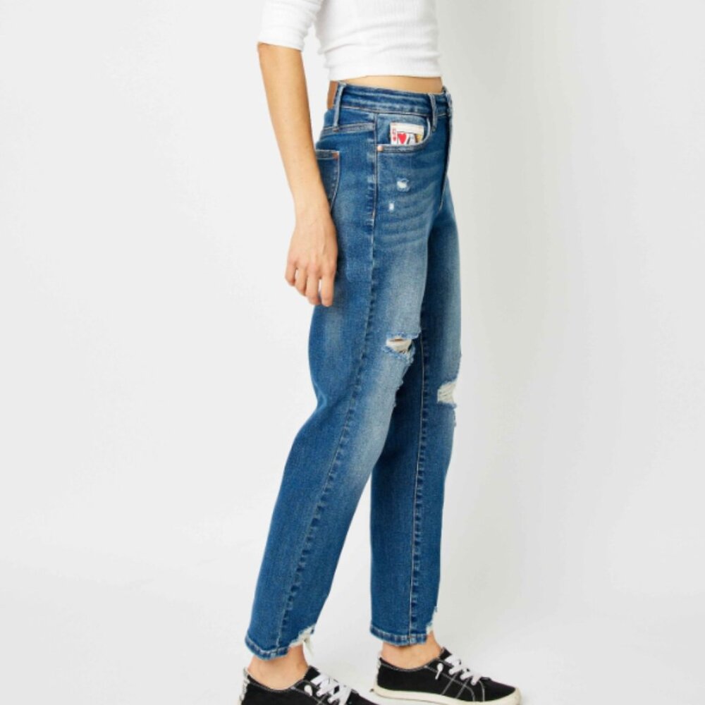 Judy Blue Medium Blue Distressed Boyfriend Jeans